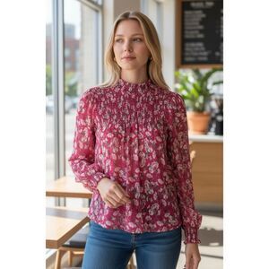 RACHEL ZOE NWT Pink Floral Long Balloon Sleeve Blouse M